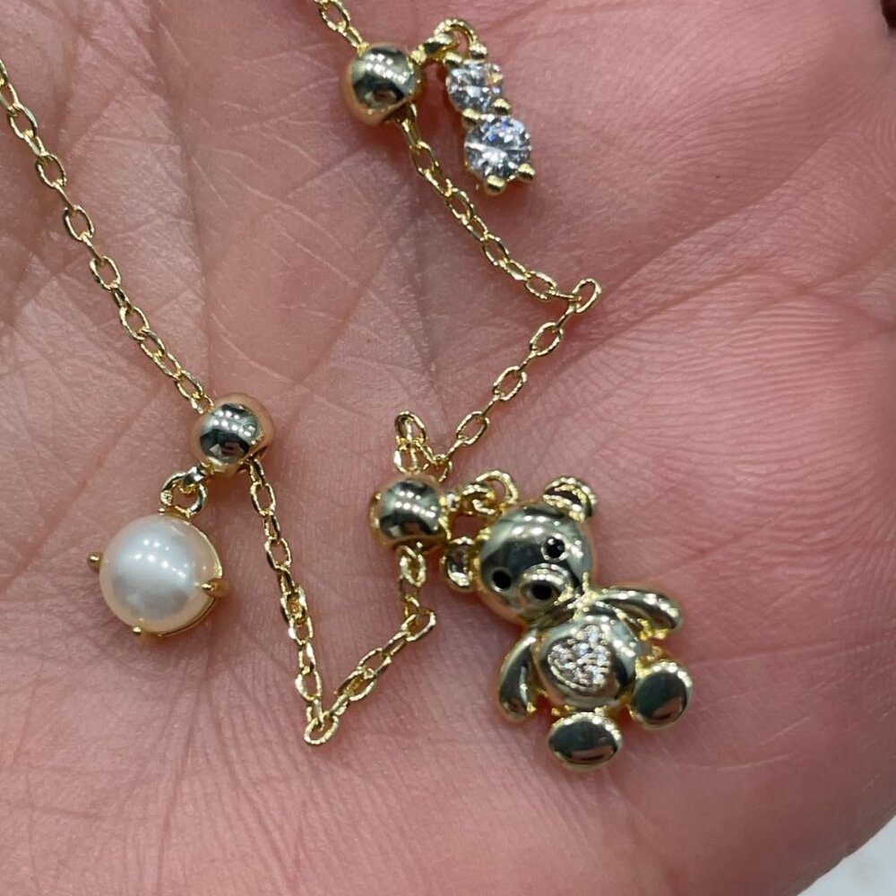 Neiman Marcus 14K Gold Plated Teddy Bear Charm Necklace - Picture 4 of 5
